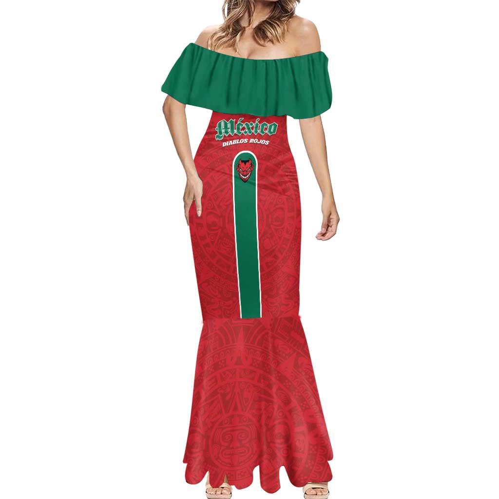 Custom Baseball Mexico Diablos Rojos Mermaid Dress Red Devils Aztec Pattern