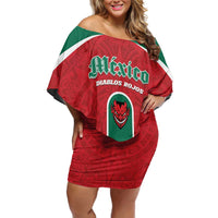 Custom Baseball Mexico Diablos Rojos Off Shoulder Short Dress Red Devils Aztec Pattern