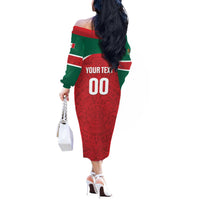Custom Baseball Mexico Diablos Rojos Off The Shoulder Long Sleeve Dress Red Devils Aztec Pattern