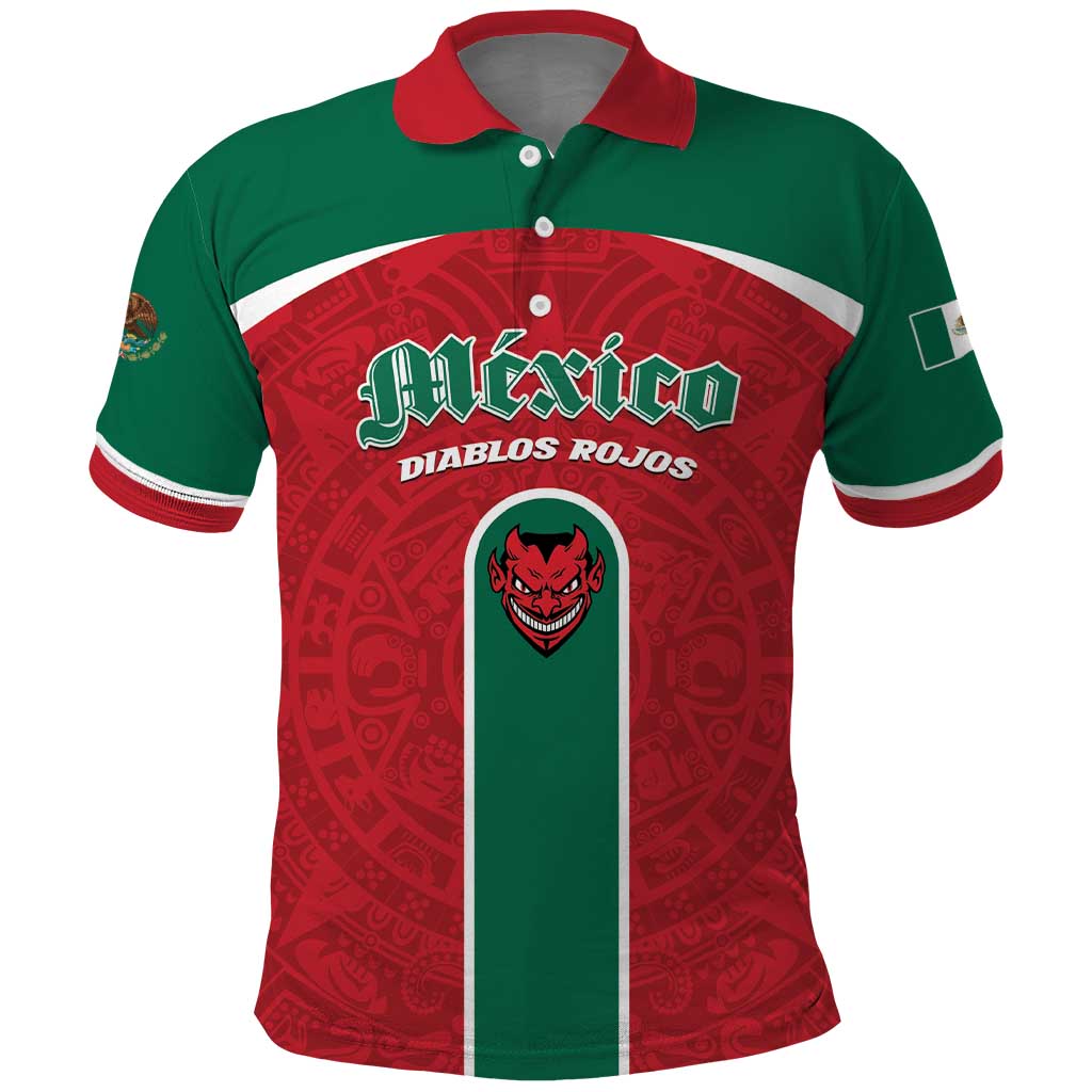 Custom Baseball Mexico Diablos Rojos Polo Shirt Red Devils Aztec Pattern