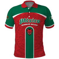 Custom Baseball Mexico Diablos Rojos Polo Shirt Red Devils Aztec Pattern