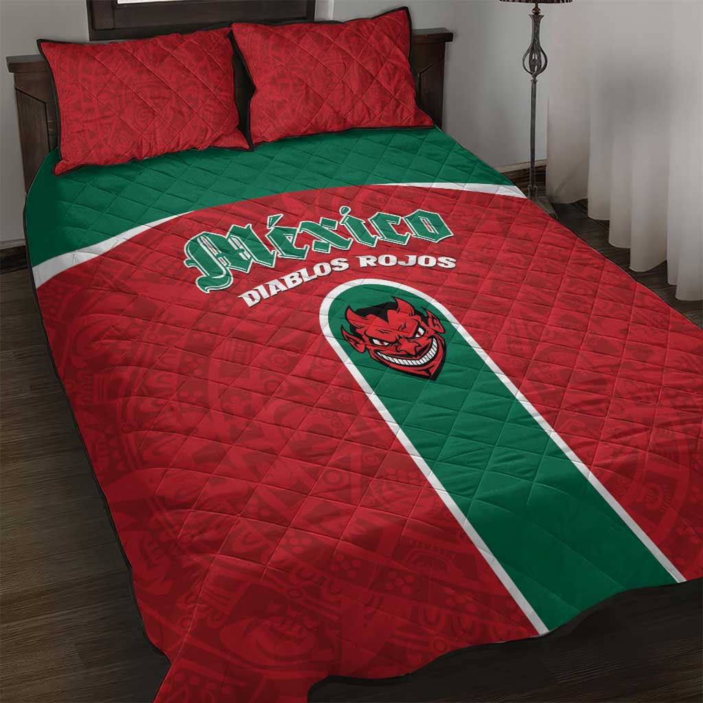 Baseball Mexico Diablos Rojos Quilt Bed Set Red Devils Aztec Pattern