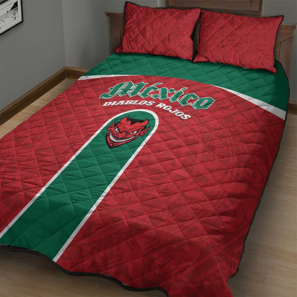 Baseball Mexico Diablos Rojos Quilt Bed Set Red Devils Aztec Pattern