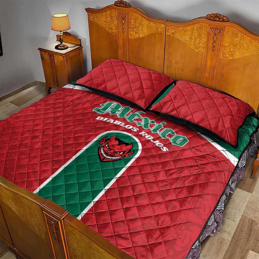 Baseball Mexico Diablos Rojos Quilt Bed Set Red Devils Aztec Pattern