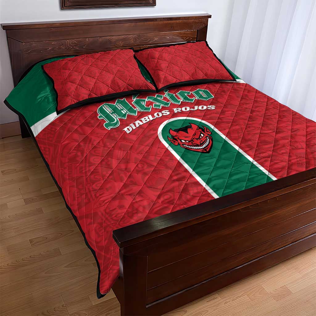 Baseball Mexico Diablos Rojos Quilt Bed Set Red Devils Aztec Pattern