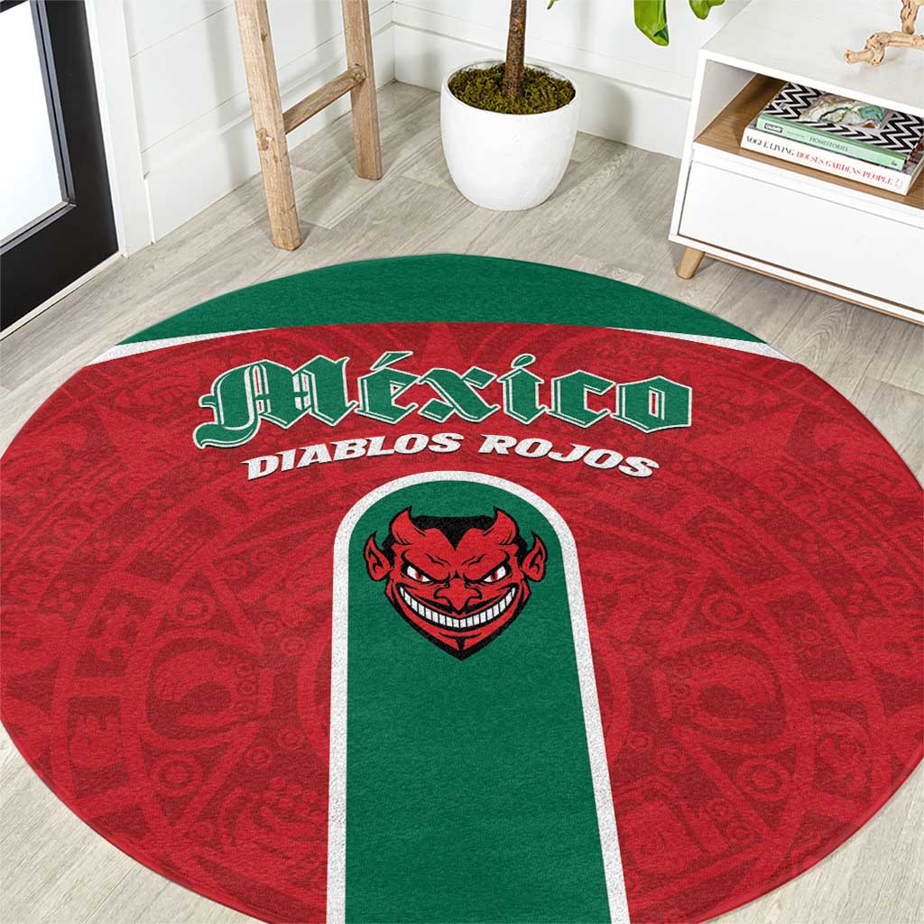Baseball Mexico Diablos Rojos Round Carpet Red Devils Aztec Pattern