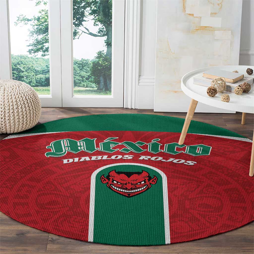Baseball Mexico Diablos Rojos Round Carpet Red Devils Aztec Pattern