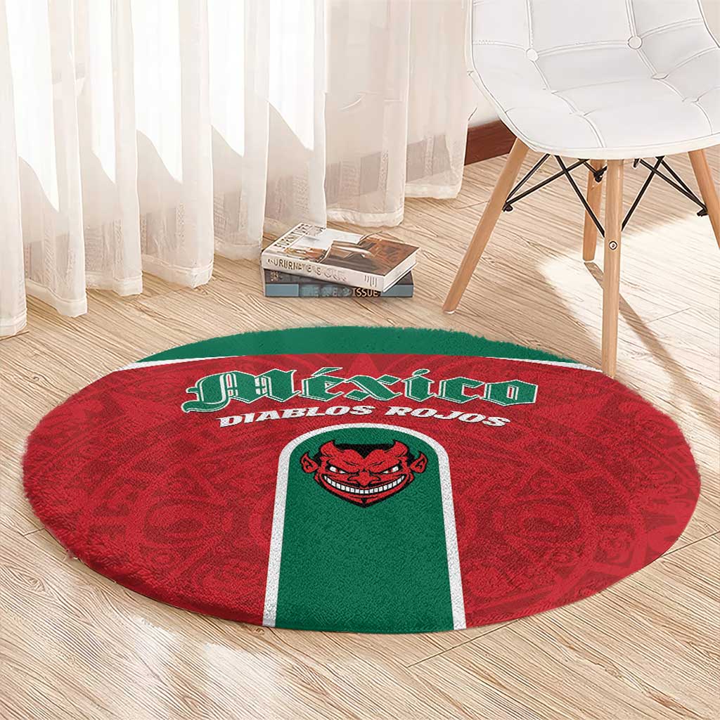 Baseball Mexico Diablos Rojos Round Carpet Red Devils Aztec Pattern