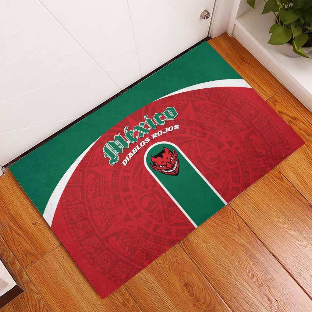 Baseball Mexico Diablos Rojos Rubber Doormat Red Devils Aztec Pattern