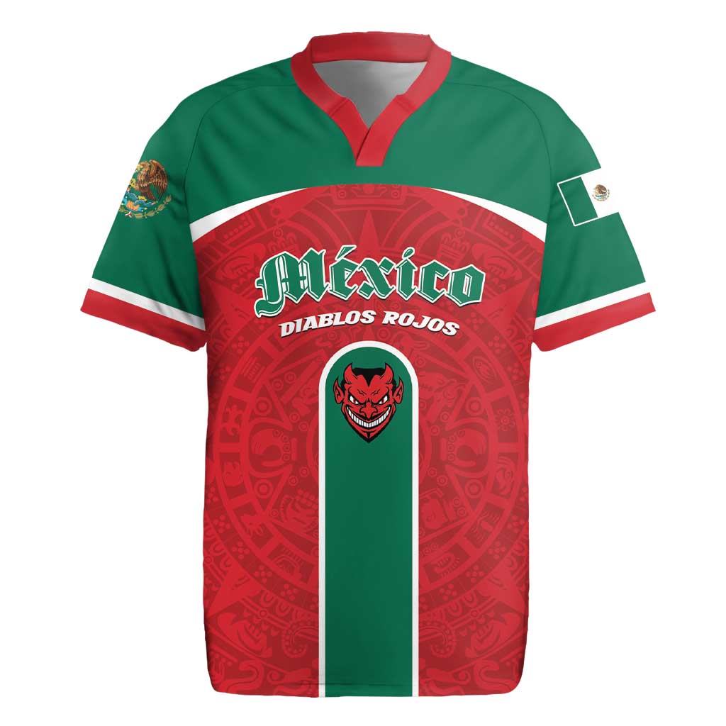 Custom Baseball Mexico Diablos Rojos Rugby Jersey Red Devils Aztec Pattern