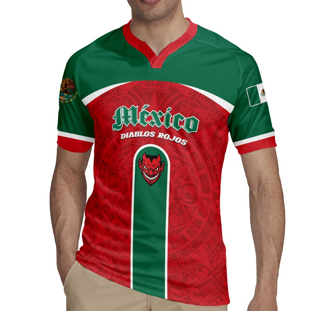 Custom Baseball Mexico Diablos Rojos Rugby Jersey Red Devils Aztec Pattern