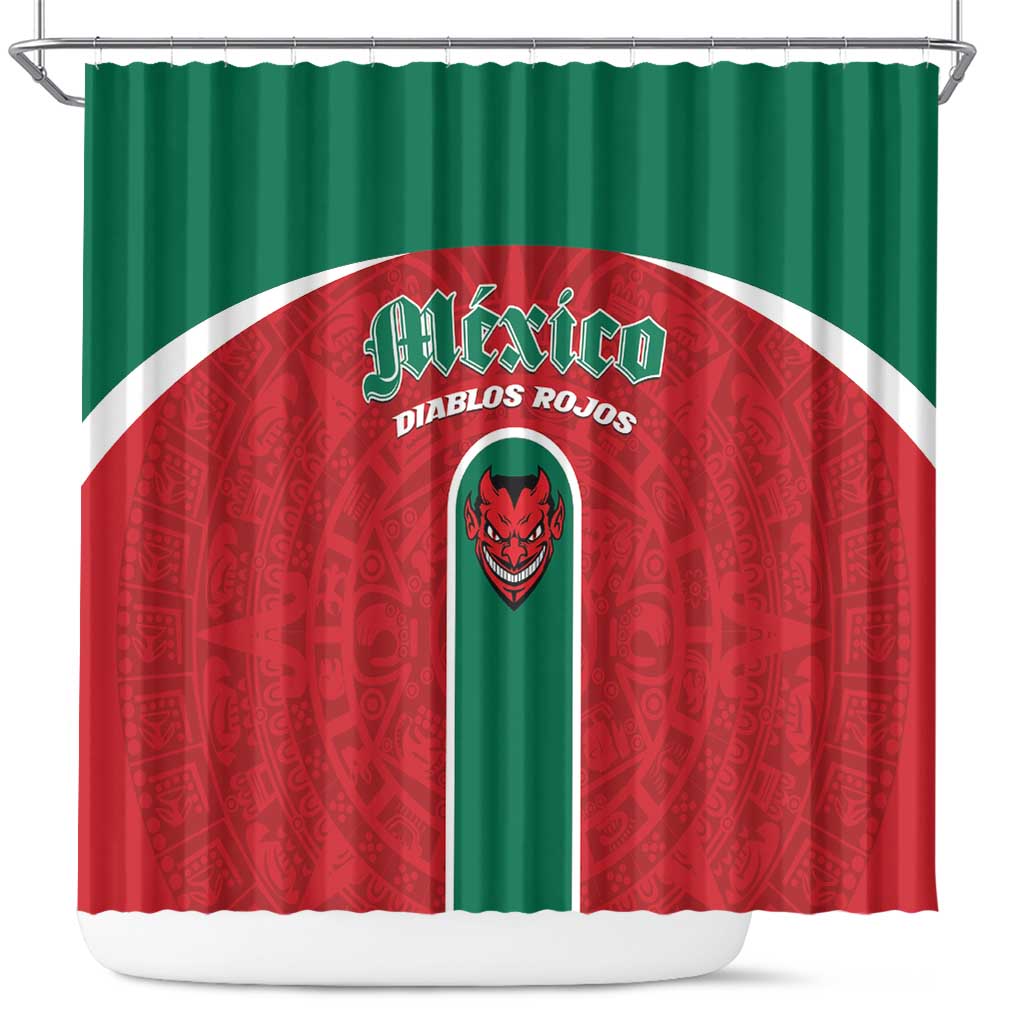 Baseball Mexico Diablos Rojos Shower Curtain Red Devils Aztec Pattern