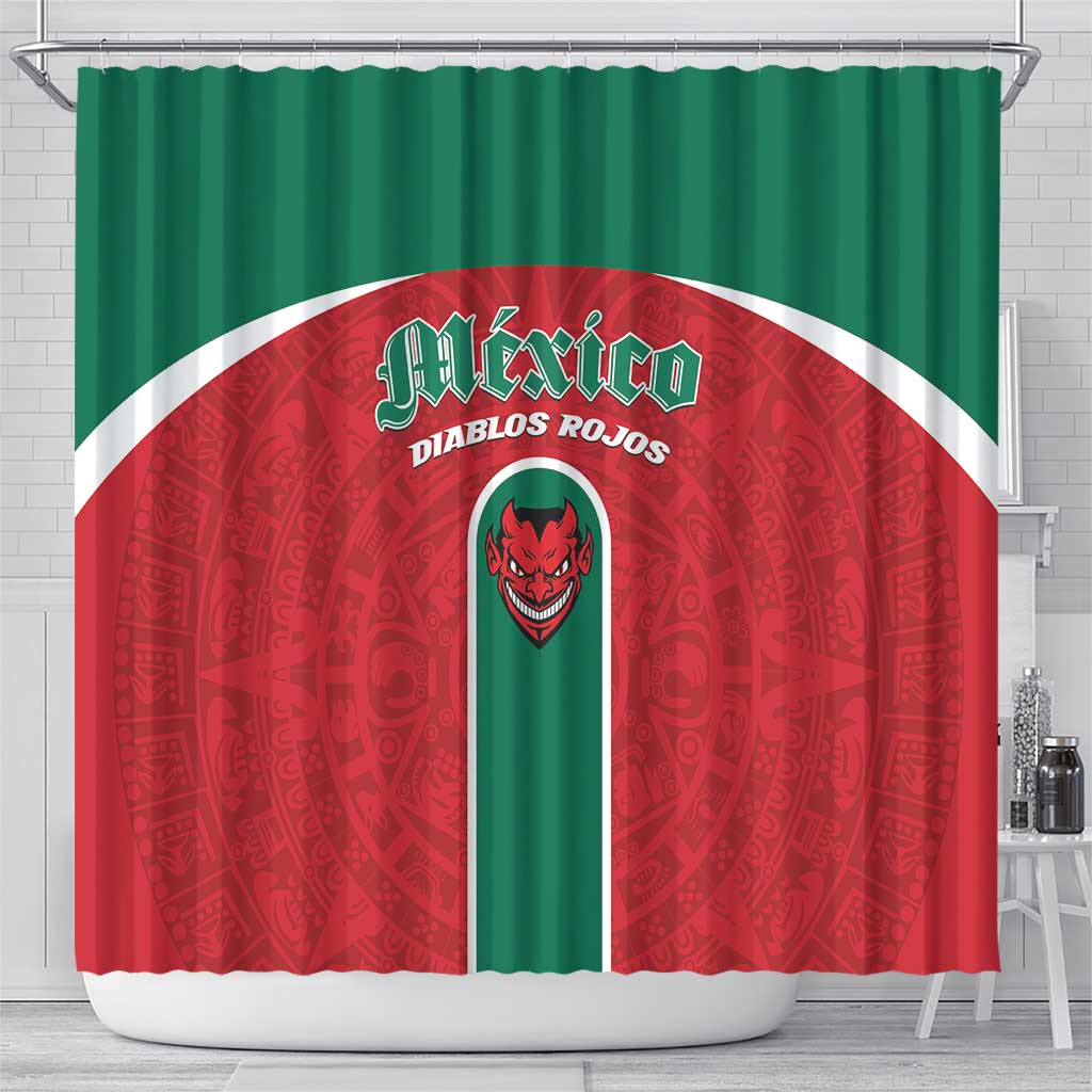 Baseball Mexico Diablos Rojos Shower Curtain Red Devils Aztec Pattern