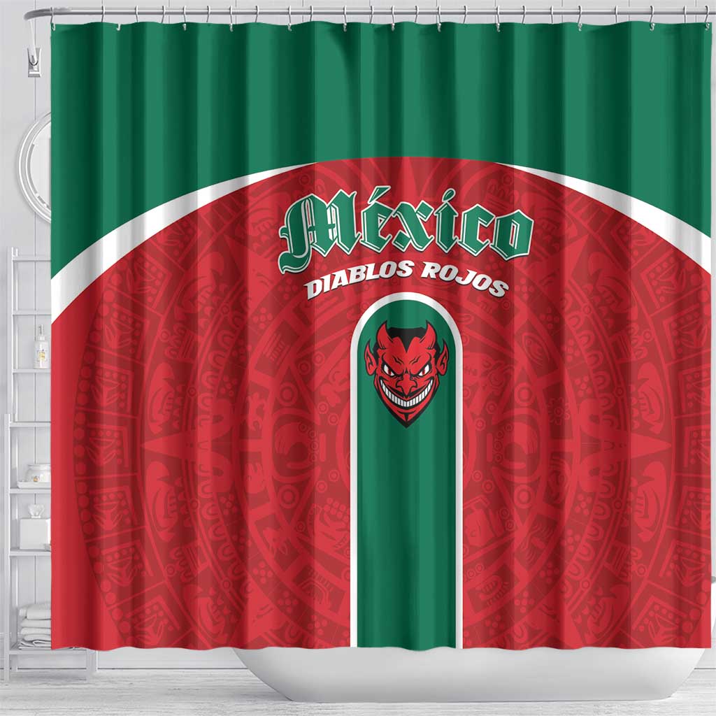 Baseball Mexico Diablos Rojos Shower Curtain Red Devils Aztec Pattern