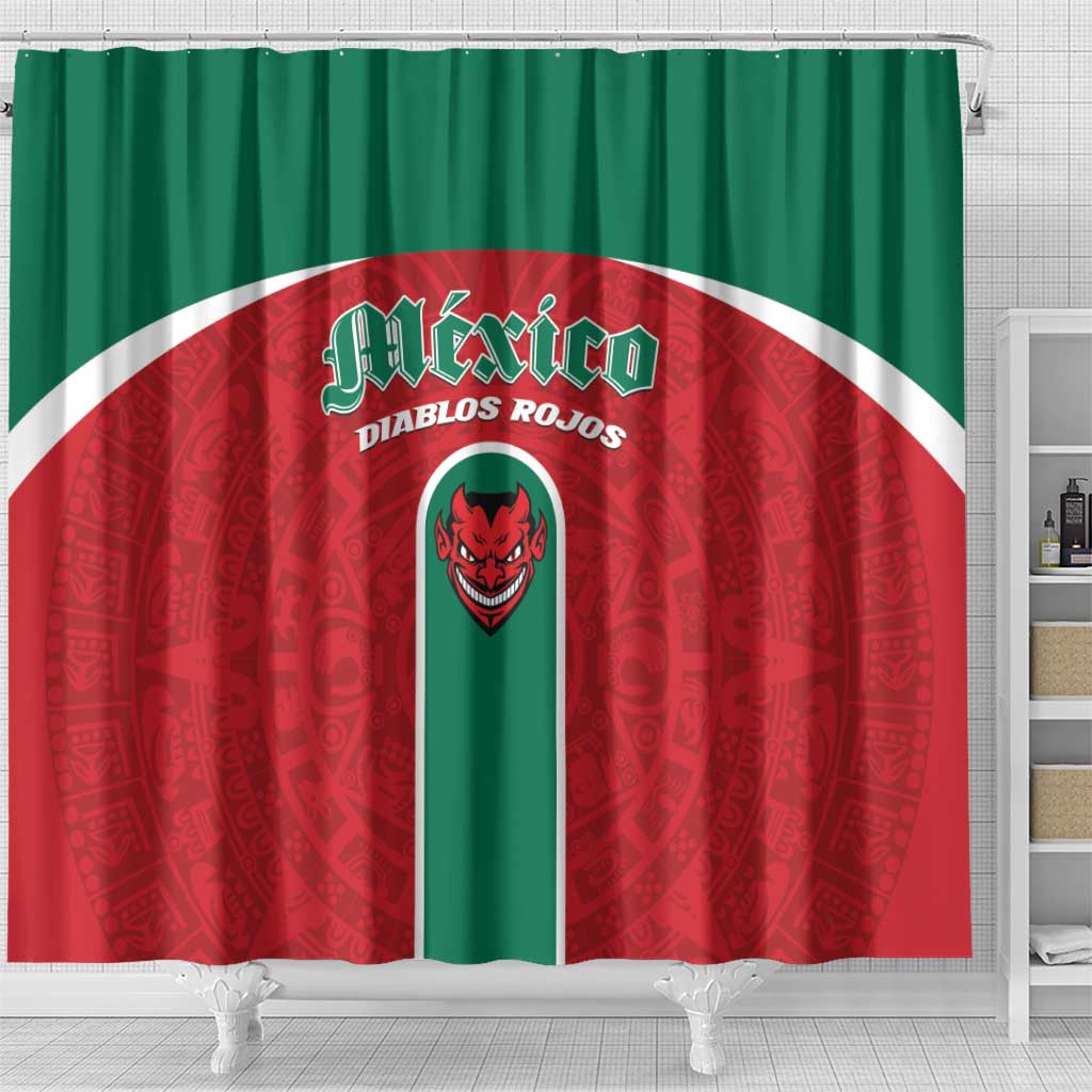 Baseball Mexico Diablos Rojos Shower Curtain Red Devils Aztec Pattern