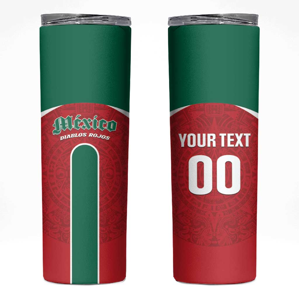 Custom Baseball Mexico Diablos Rojos Skinny Tumbler Red Devils Aztec Pattern