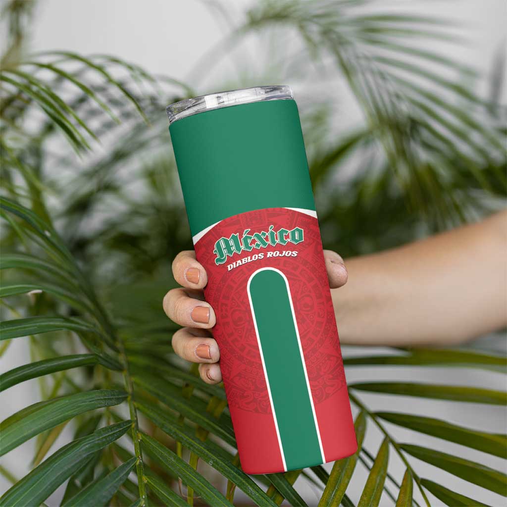 Custom Baseball Mexico Diablos Rojos Skinny Tumbler Red Devils Aztec Pattern