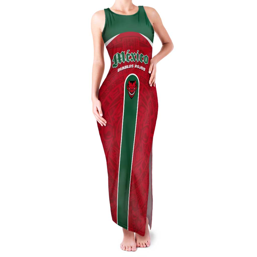 Custom Baseball Mexico Diablos Rojos Tank Maxi Dress Red Devils Aztec Pattern