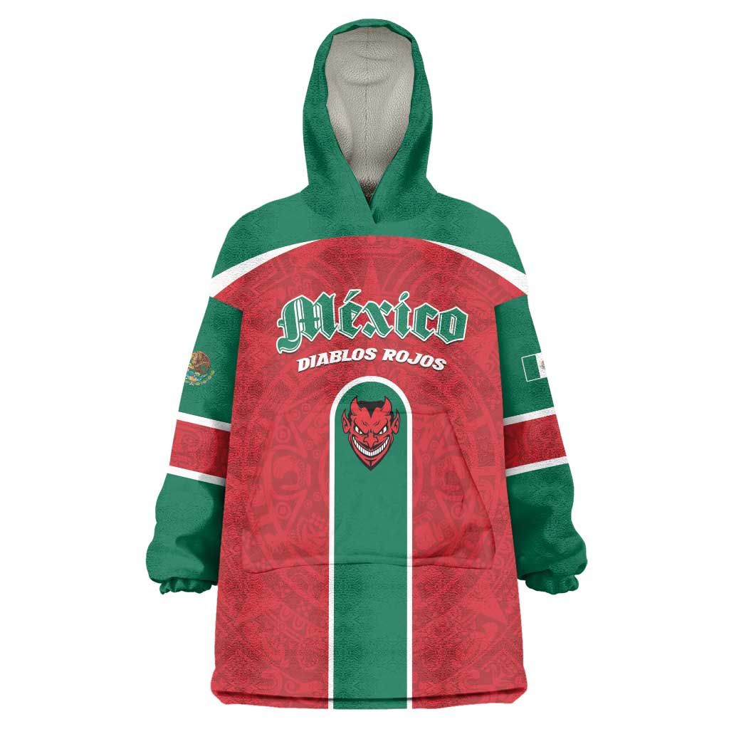 Custom Baseball Mexico Diablos Rojos Wearable Blanket Hoodie Red Devils Aztec Pattern