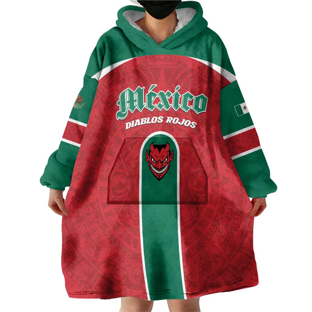 Custom Baseball Mexico Diablos Rojos Wearable Blanket Hoodie Red Devils Aztec Pattern
