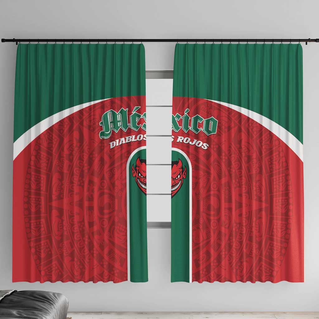 Baseball Mexico Diablos Rojos Window Curtain Red Devils Aztec Pattern