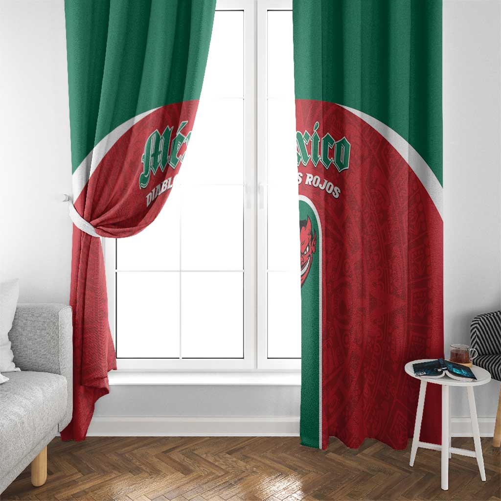 Baseball Mexico Diablos Rojos Window Curtain Red Devils Aztec Pattern