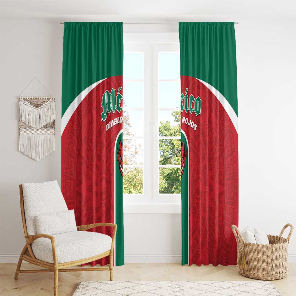 Baseball Mexico Diablos Rojos Window Curtain Red Devils Aztec Pattern