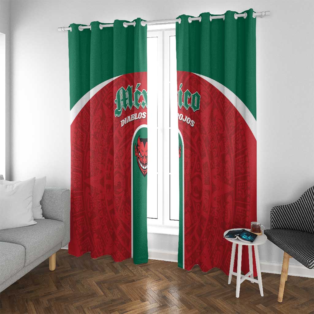 Baseball Mexico Diablos Rojos Window Curtain Red Devils Aztec Pattern