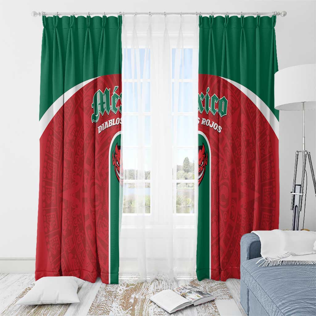 Baseball Mexico Diablos Rojos Window Curtain Red Devils Aztec Pattern