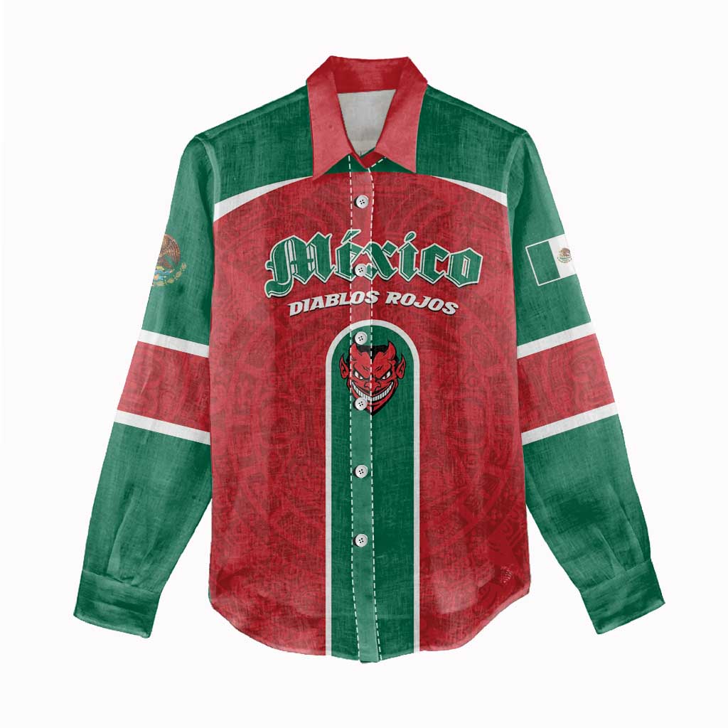Custom Baseball Mexico Diablos Rojos Women Casual Shirt Red Devils Aztec Pattern