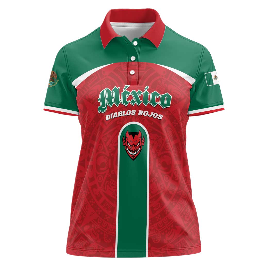 Custom Baseball Mexico Diablos Rojos Women Polo Shirt Red Devils Aztec Pattern