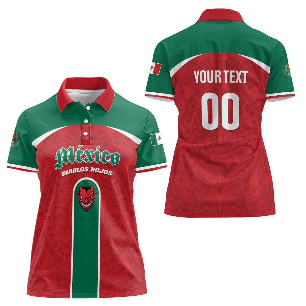 Custom Baseball Mexico Diablos Rojos Women Polo Shirt Red Devils Aztec Pattern