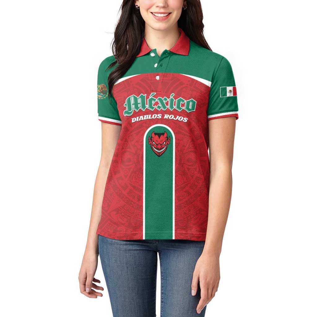 Custom Baseball Mexico Diablos Rojos Women Polo Shirt Red Devils Aztec Pattern