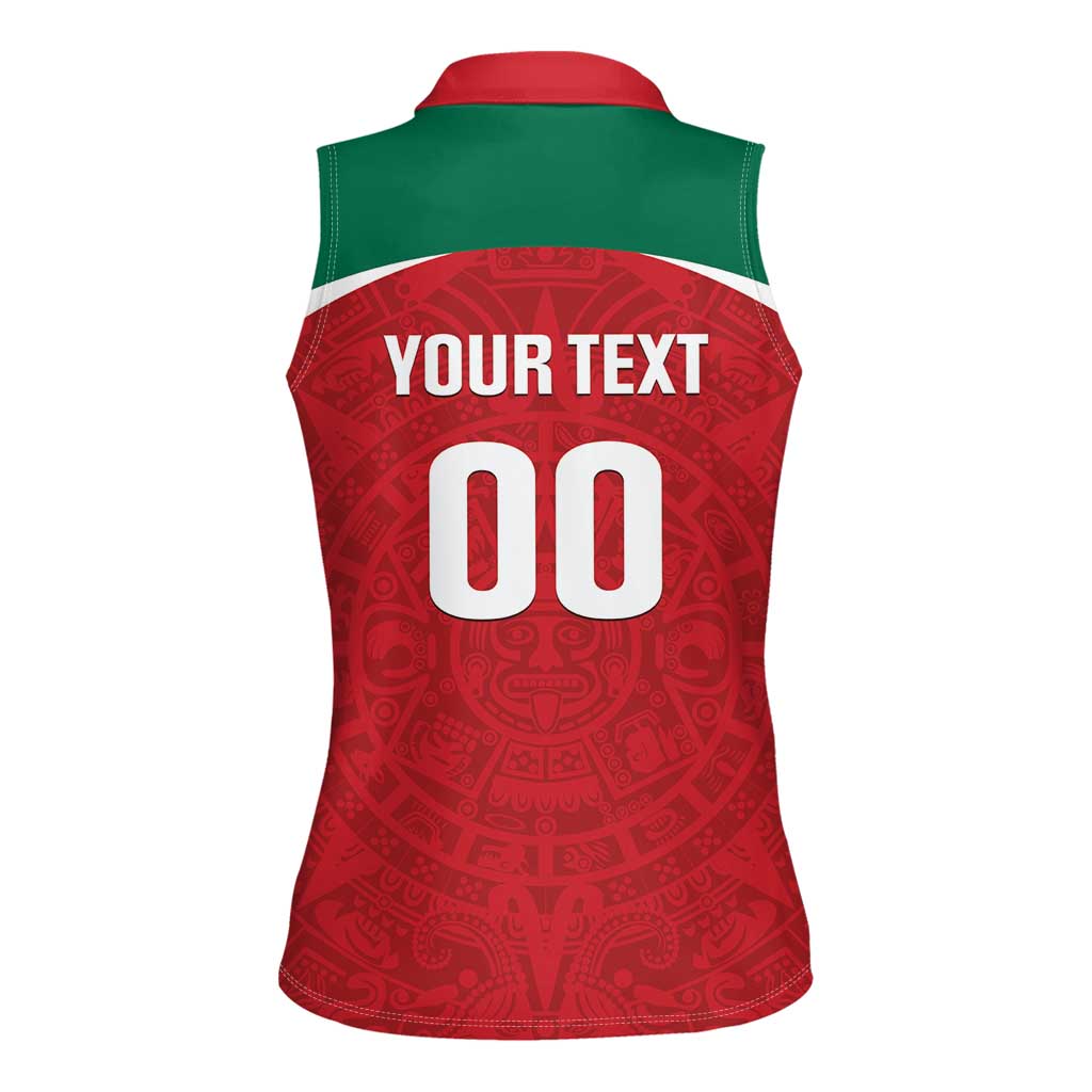 Custom Baseball Mexico Diablos Rojos Women Sleeveless Polo Shirt Red Devils Aztec Pattern