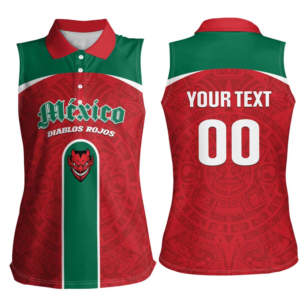 Custom Baseball Mexico Diablos Rojos Women Sleeveless Polo Shirt Red Devils Aztec Pattern