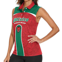 Custom Baseball Mexico Diablos Rojos Women Sleeveless Polo Shirt Red Devils Aztec Pattern