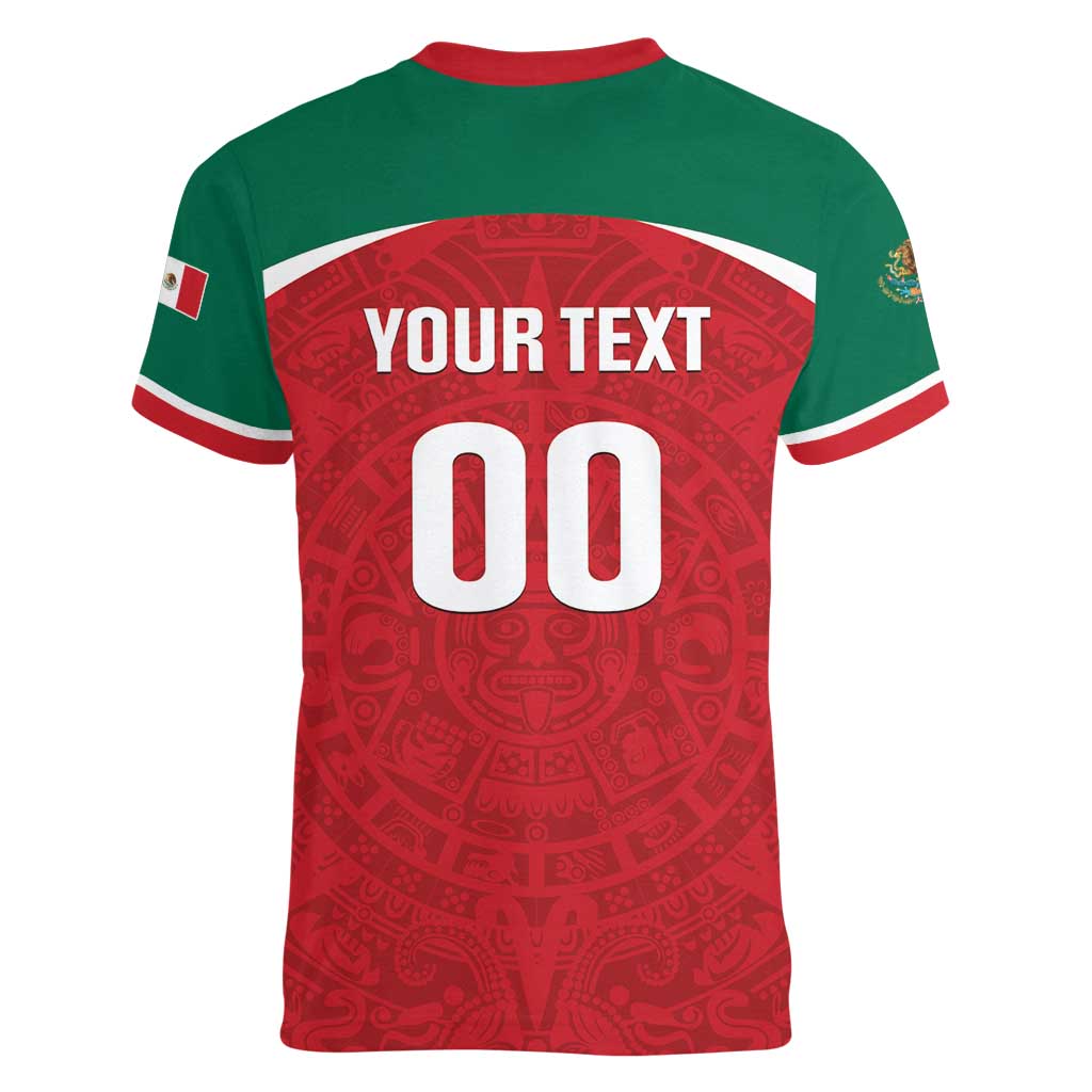 Custom Baseball Mexico Diablos Rojos Women V-Neck T-Shirt Red Devils Aztec Pattern