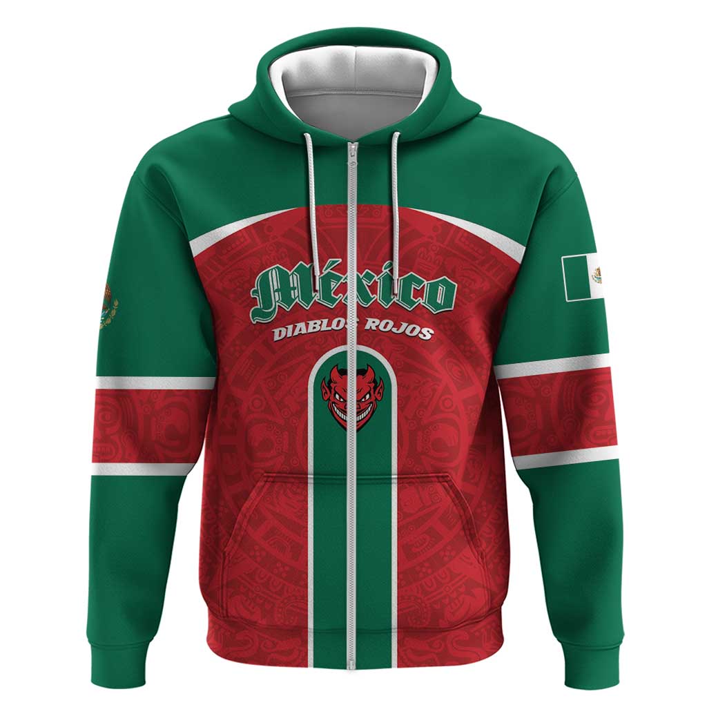 Custom Baseball Mexico Diablos Rojos Zip Hoodie Red Devils Aztec Pattern