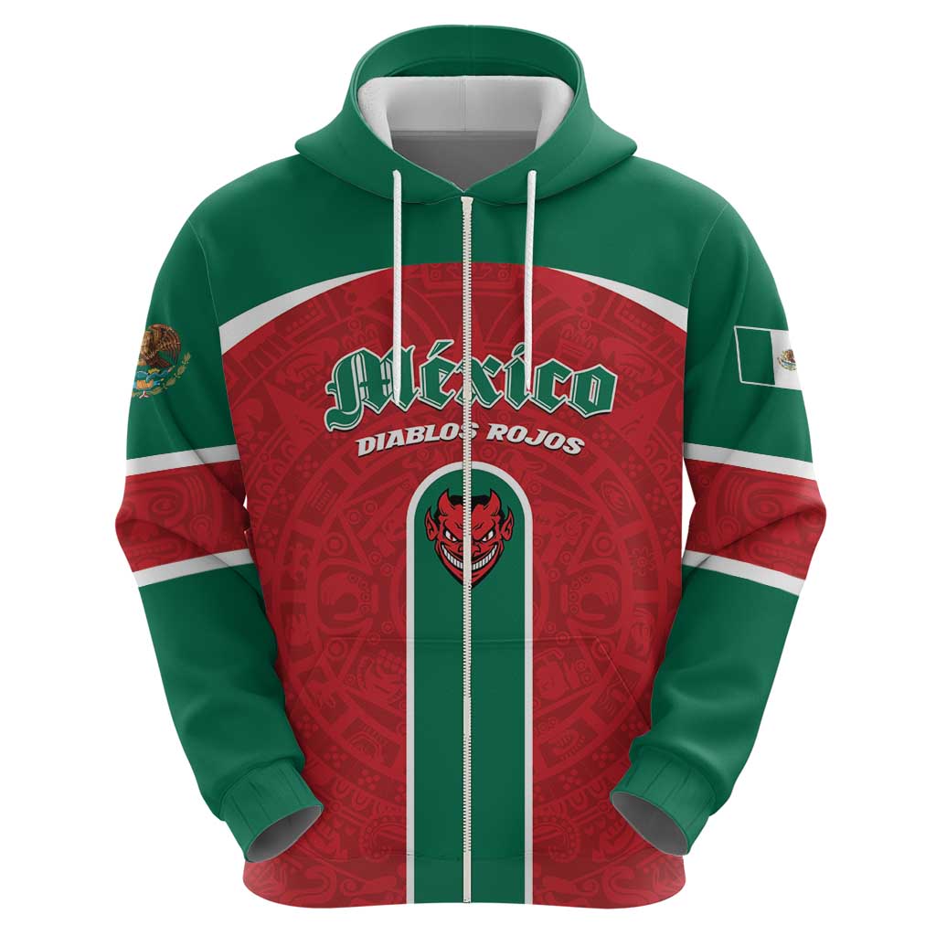 Custom Baseball Mexico Diablos Rojos Zip Hoodie Red Devils Aztec Pattern