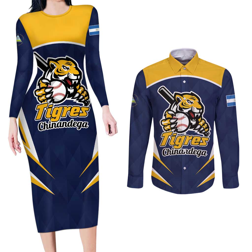 Custom Baseball Tigres Chinandega Couples Matching Long Sleeve Bodycon Dress and Long Sleeve Button Shirt Go Nicaragua Boys