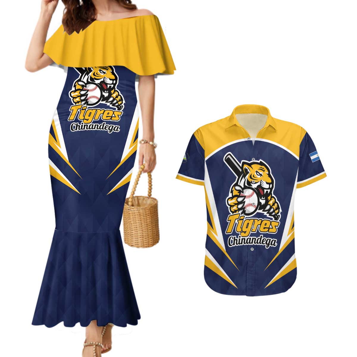 Custom Baseball Tigres Chinandega Couples Matching Mermaid Dress and Hawaiian Shirt Go Nicaragua Boys