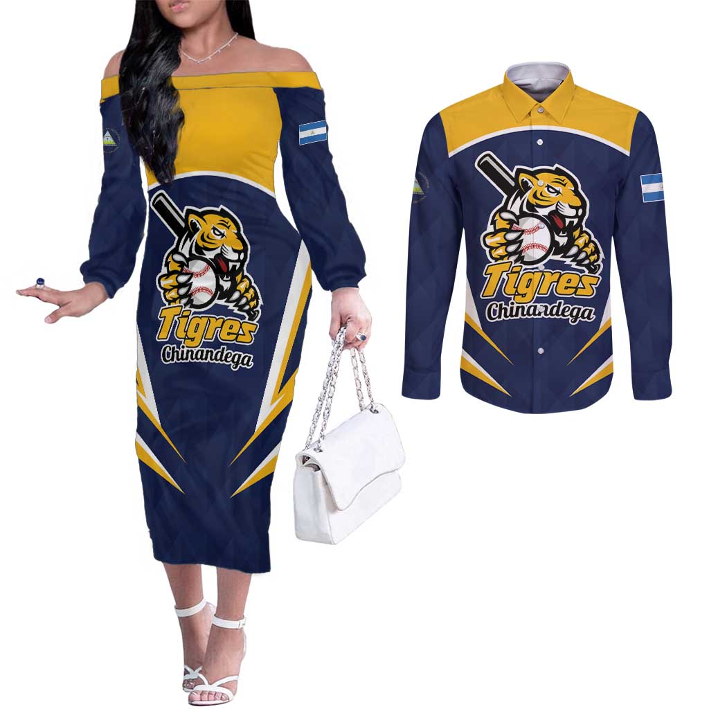 Custom Baseball Tigres Chinandega Couples Matching Off The Shoulder Long Sleeve Dress and Long Sleeve Button Shirt Go Nicaragua Boys