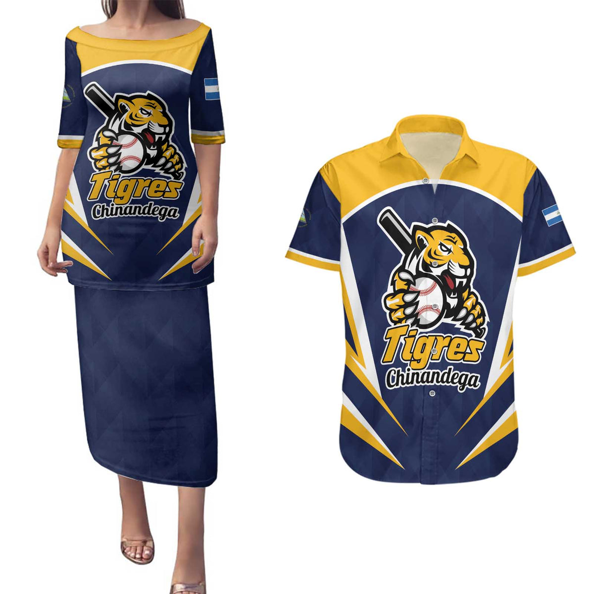 Custom Baseball Tigres Chinandega Couples Matching Puletasi and Hawaiian Shirt Go Nicaragua Boys