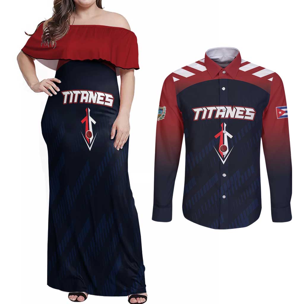 Custom Baseball Titanes Florida Couples Matching Off Shoulder Maxi Dress and Long Sleeve Button Shirt Puerto Rico Boys Come On