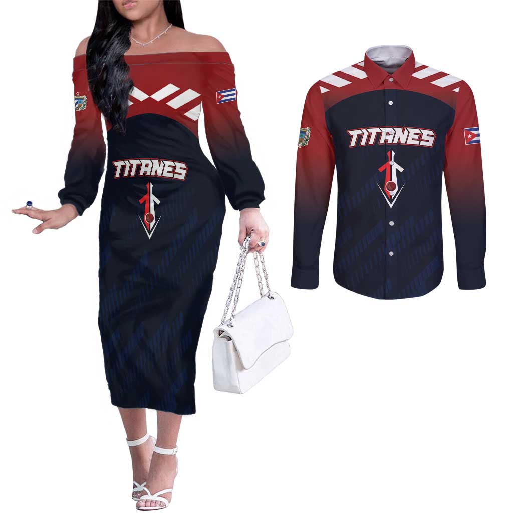 Custom Baseball Titanes Florida Couples Matching Off The Shoulder Long Sleeve Dress and Long Sleeve Button Shirt Puerto Rico Boys Come On