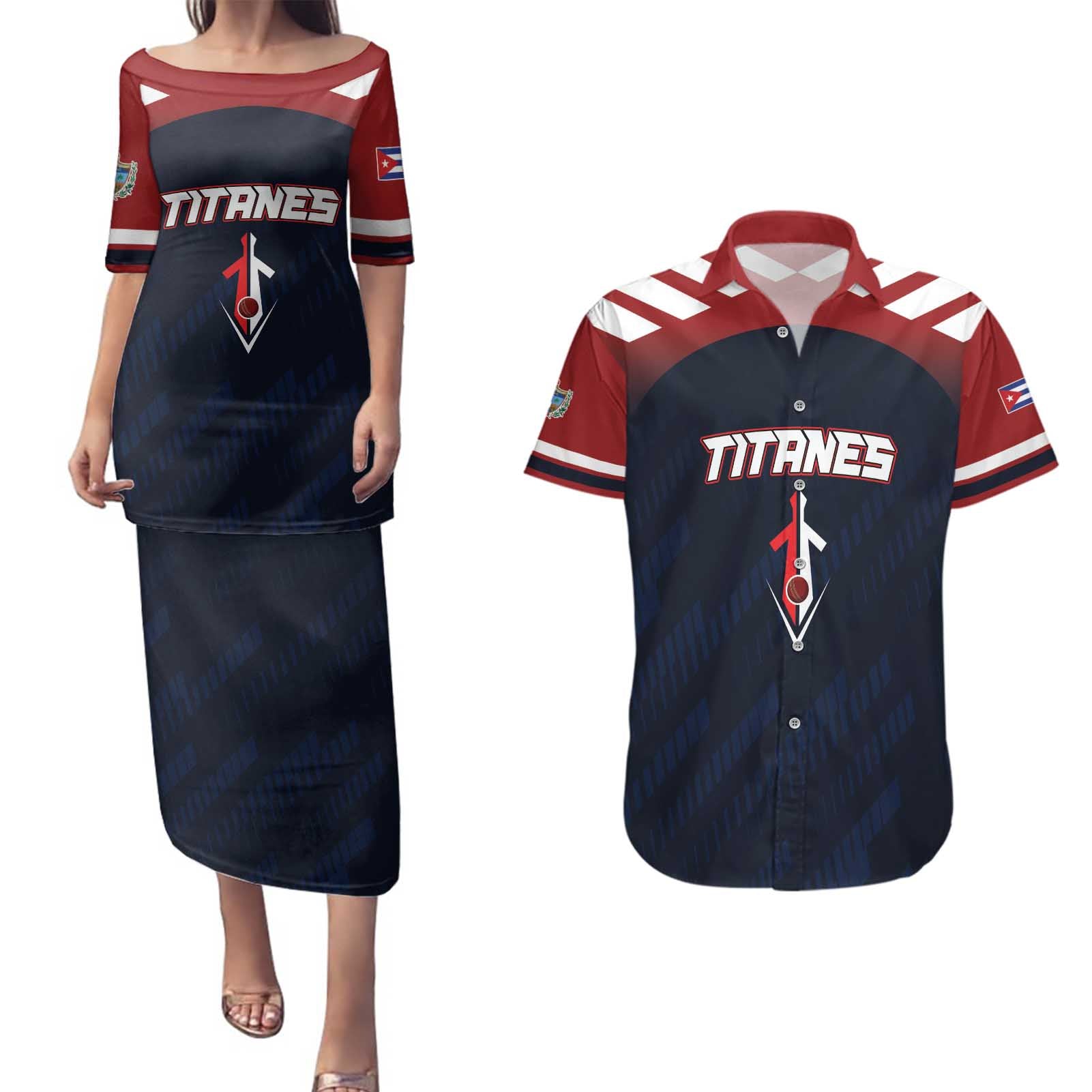 Custom Baseball Titanes Florida Couples Matching Puletasi and Hawaiian Shirt Puerto Rico Boys Come On