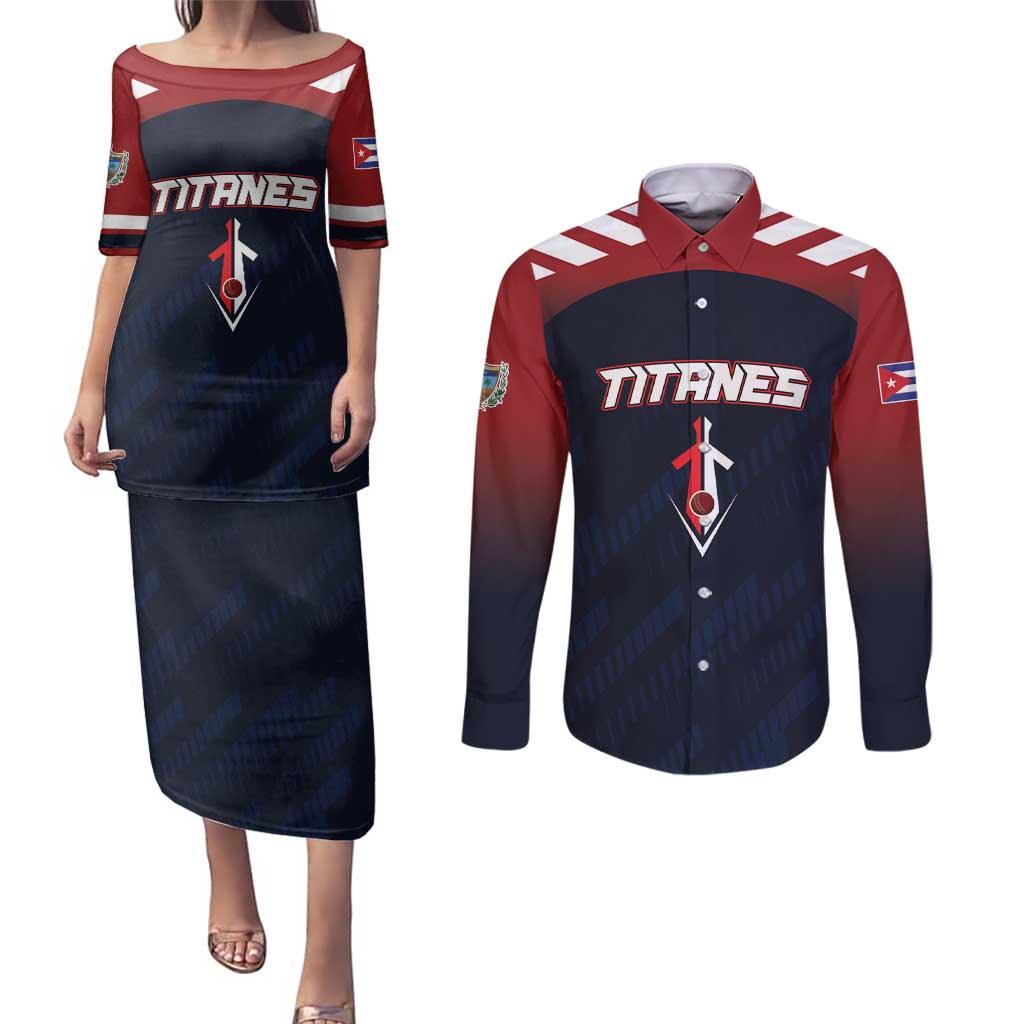 Custom Baseball Titanes Florida Couples Matching Puletasi and Long Sleeve Button Shirt Puerto Rico Boys Come On