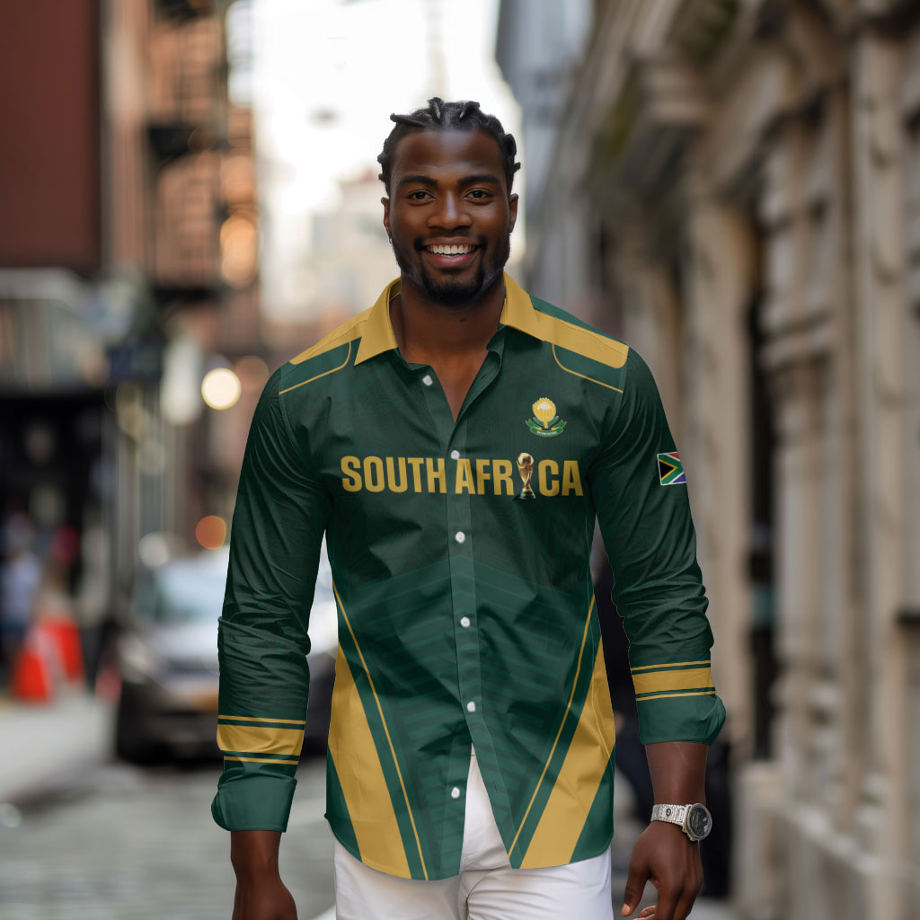 Custom South Africa 2026 World Football Long Sleeve Button Shirt Bafana Bafana Woza