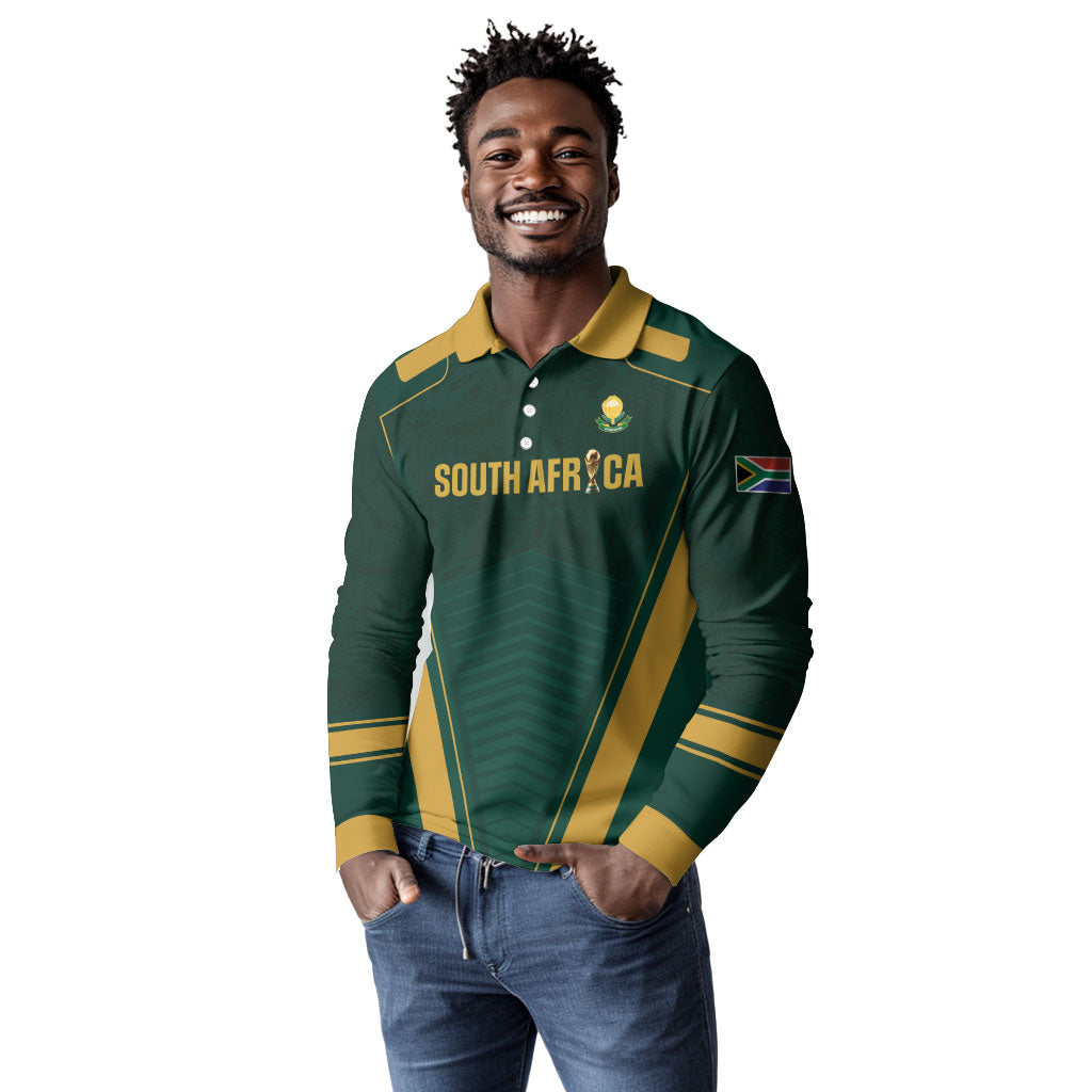 Custom South Africa 2026 World Football Long Sleeve Polo Shirt Bafana Bafana Woza