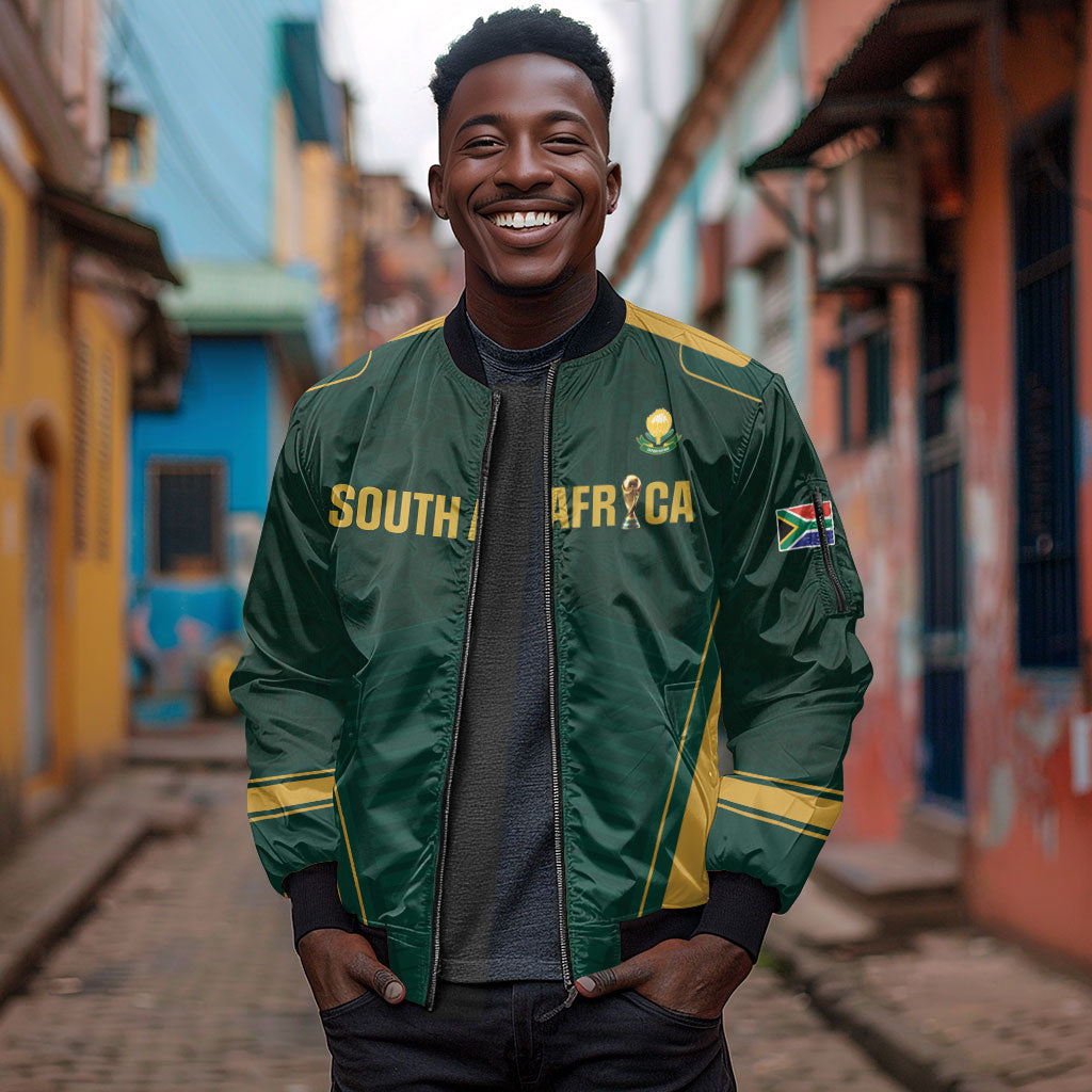 Custom South Africa 2026 World Football Sleeve Zip Bomber Jacket Bafana Bafana Woza
